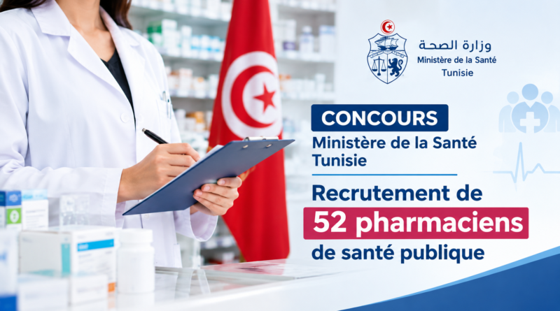 Concours ministère de la Santé Tunisie : Recrutement de 52 pharmaciens de santé publique